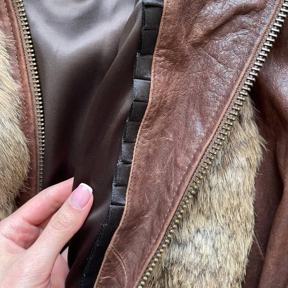 Mackage Brown Leather Jacket with Fur Accents - Picture 6 of 10